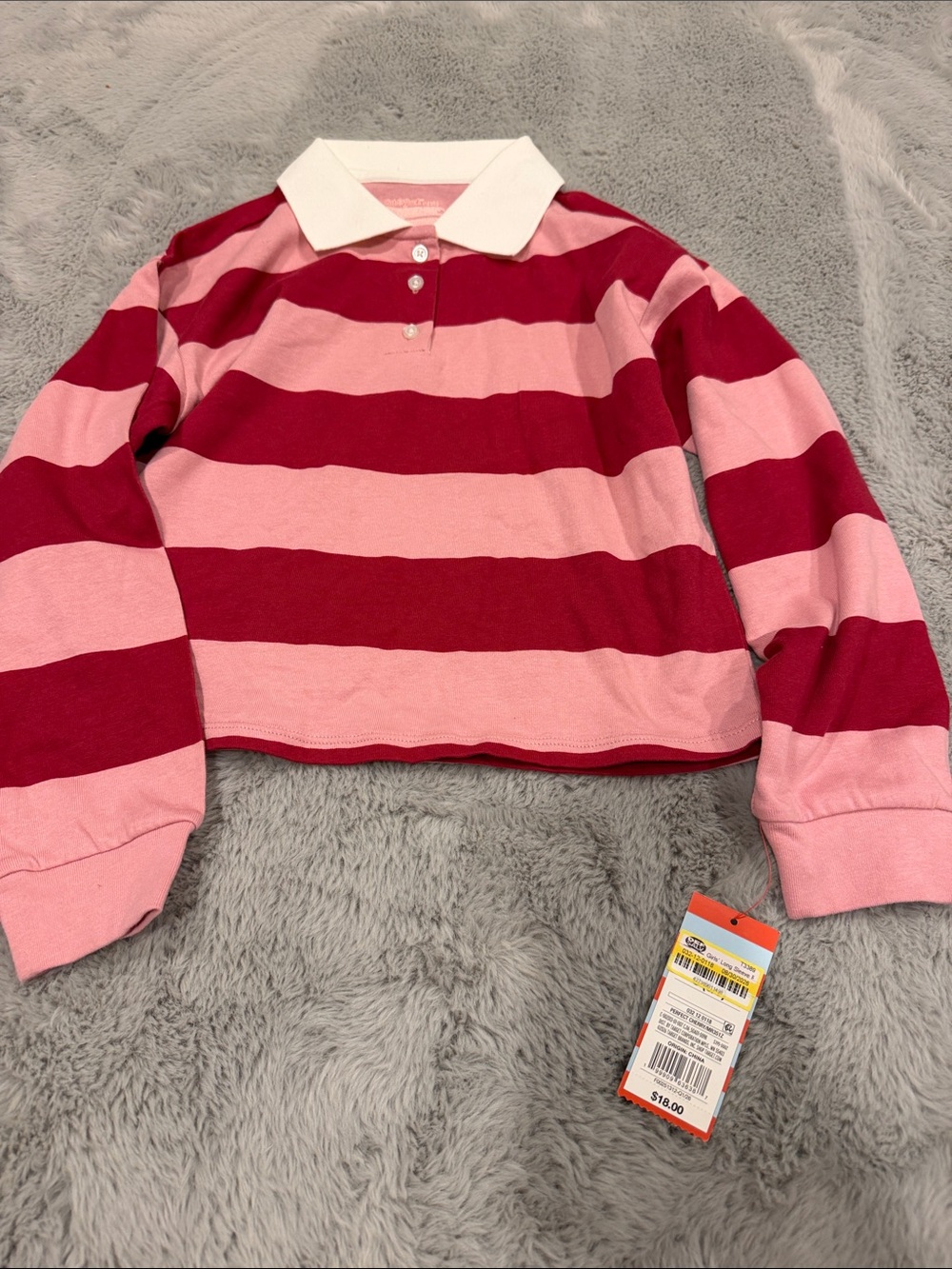 Cat & Jack Pink and Red Striped Polo Sweatshirt